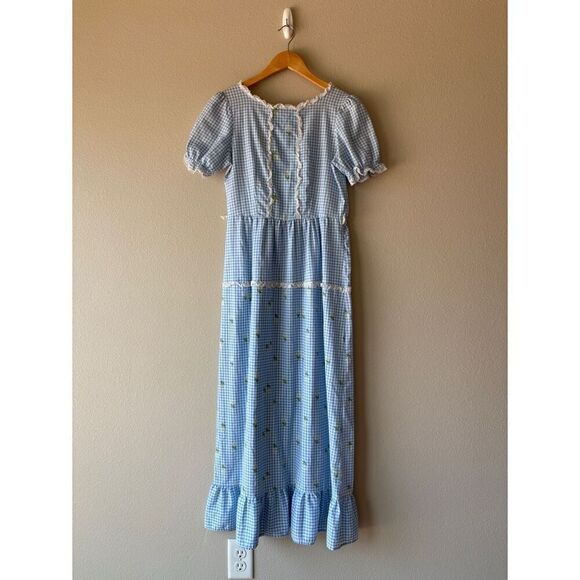 vintage 80s gingham plaid short sleeve maxi dress‎ - Picture 1 of 8
